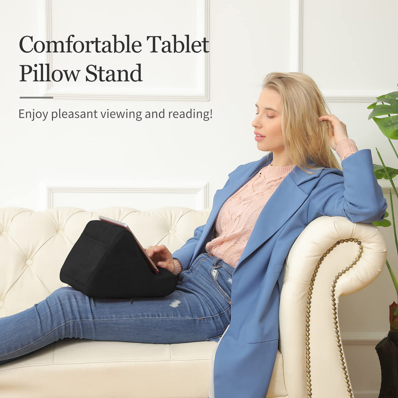  [AUSTRALIA] - Tablet Pillow Stand with Pocket, Multi-Angle Soft Pillow for Lap, Bed and Desk, Adjustable 3 Viewing Angle, for iPad Pro 11, 10.5,12.9 Air Mini, Smartphones, E-Reader, Books (Black) Black