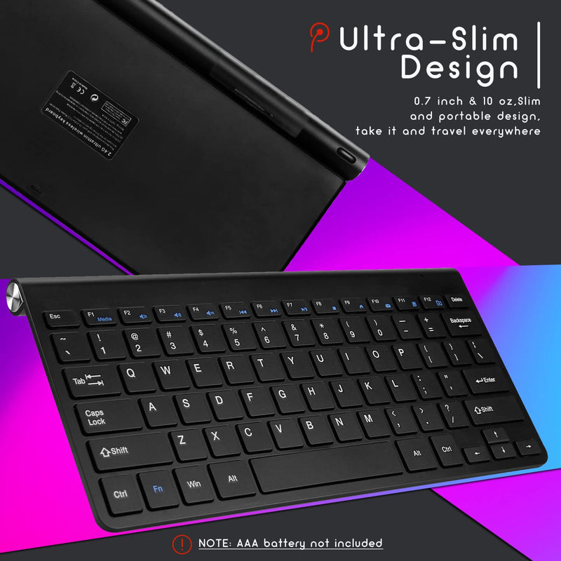  [AUSTRALIA] - Mini Wireless Keyboard Small Computer Wireless Keyboards Slim Compact External Keyboard for Laptop Tablet Windows PC Computer Smart TV (Black) Black