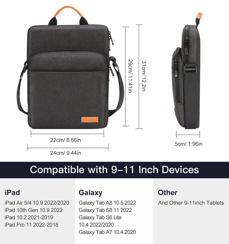  [AUSTRALIA] - Dadanism 9-11 Inch Tablet Sleeve Bag Carrying Case for iPad 9th/8th/7th Gen 10.2, iPad Air 5/4 10.9, iPad 10th Gen 10.9, iPad Pro 11, Galaxy Tab A8/S8/S6 Lite, with Shoulder Strap & Handle, Black&Gray Black & Gray