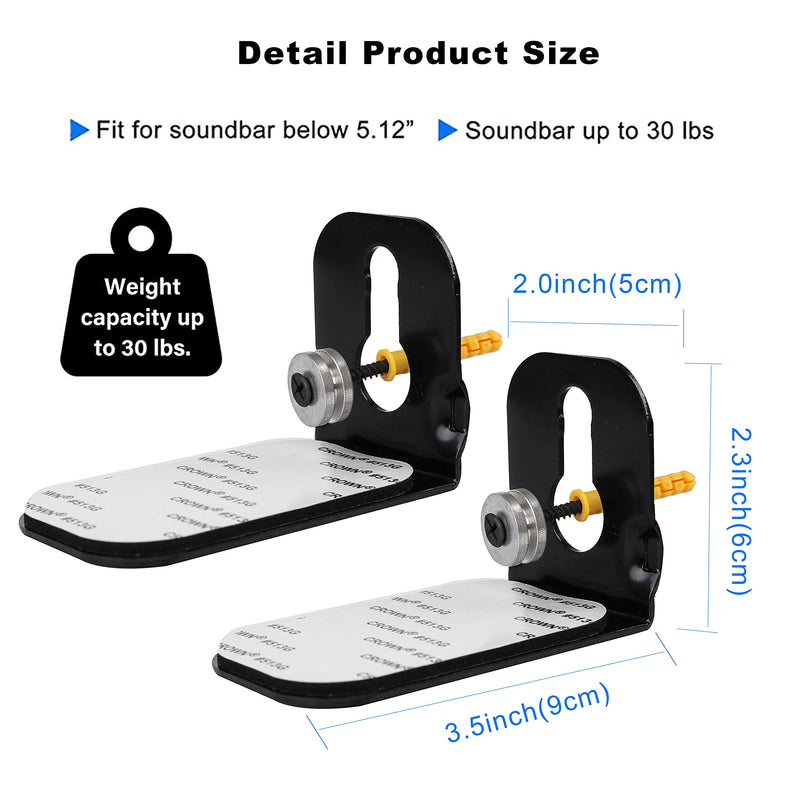  [AUSTRALIA] - Suixing Sound Bar Mounts Universal Wall Mount Kit Mounting Bracket Compatible Most of Soundbars Wall Mount Brackets with Hardware Kit Black_01