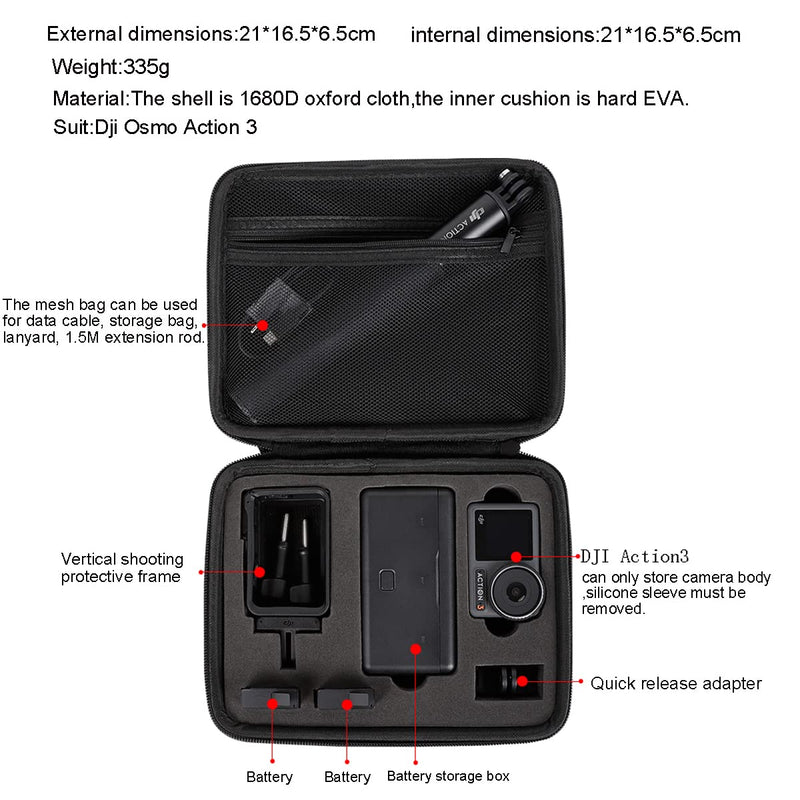  [AUSTRALIA] - PellKing Action 3 Case, Portable Hard Shell Carrying Case Shoulder Bag for DJI Osmo Action 3 Adventure Combo Accessories