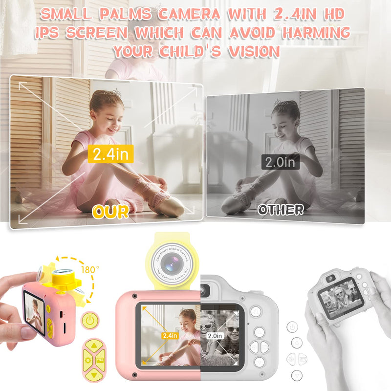  [AUSTRALIA] - Kid Camera,ARNSSIEN Camera for Kid,2.4in IPS Screen Digital Camera,180°Flip Len Student Camera,Children Selfie Camera with Playback Game,Christmas/Birthday Gift for 4 5 6 7 8 9 10 11 Year Old Girl Boy Pink