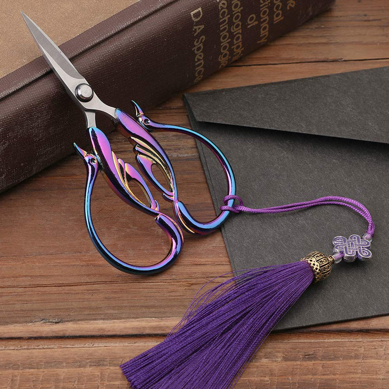  [AUSTRALIA] - Kogyxe 4 inch Embroidery Scissors, Vintage Sewing Shears, Sharp Professional Stainless Steel Cross Stitch Scissors, Swan Birds Scissors with Tassel for Embroidery, Sewing, Craft, Art Work(Colorful)