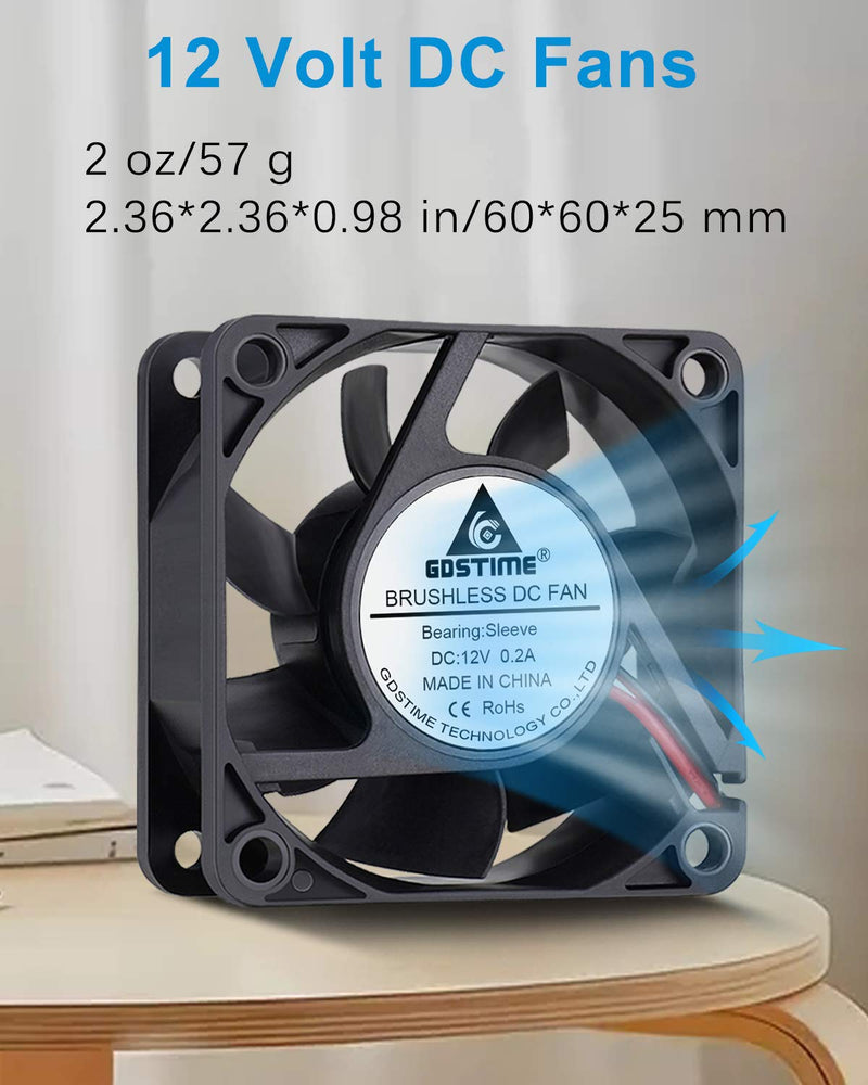  [AUSTRALIA] - GDSTIME Dc 12V 60mm 6cm 60x60x25mm 2 Wire Brushless Cooling Fan