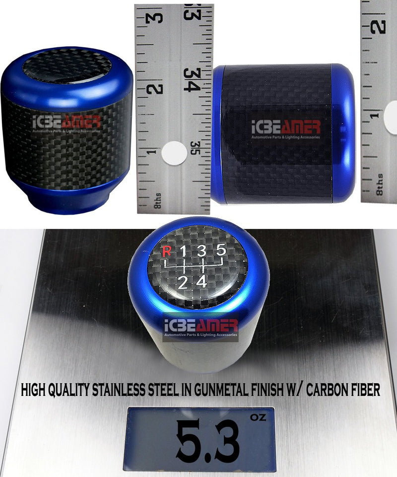  [AUSTRALIA] - ICBEAMER Racing Style Aluminum Carbon Fiber Tall Manual Shifter Gear Lever Shift Knob 5 6 Speeds Pattern [Blue] 2.5" x 1.5" Blue