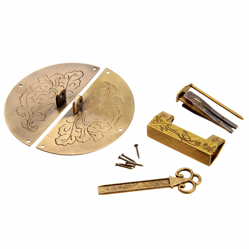 Dophee Old Style Chinese Carved Lock with Key & Pull Handle & Screws for Cabinet Jewelry Box Gift Box - LeoForward Australia