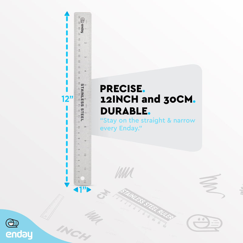  [AUSTRALIA] - Stainless Steel Ruler, Metal Precision Ruler 12 inch / 30 cm Non- Slip Rubber Back, Premium Straight Edge Inch and Metric Steel Ruler, Construction Woodworking Drawing and Art Ruler, 2 Pc – by Enday