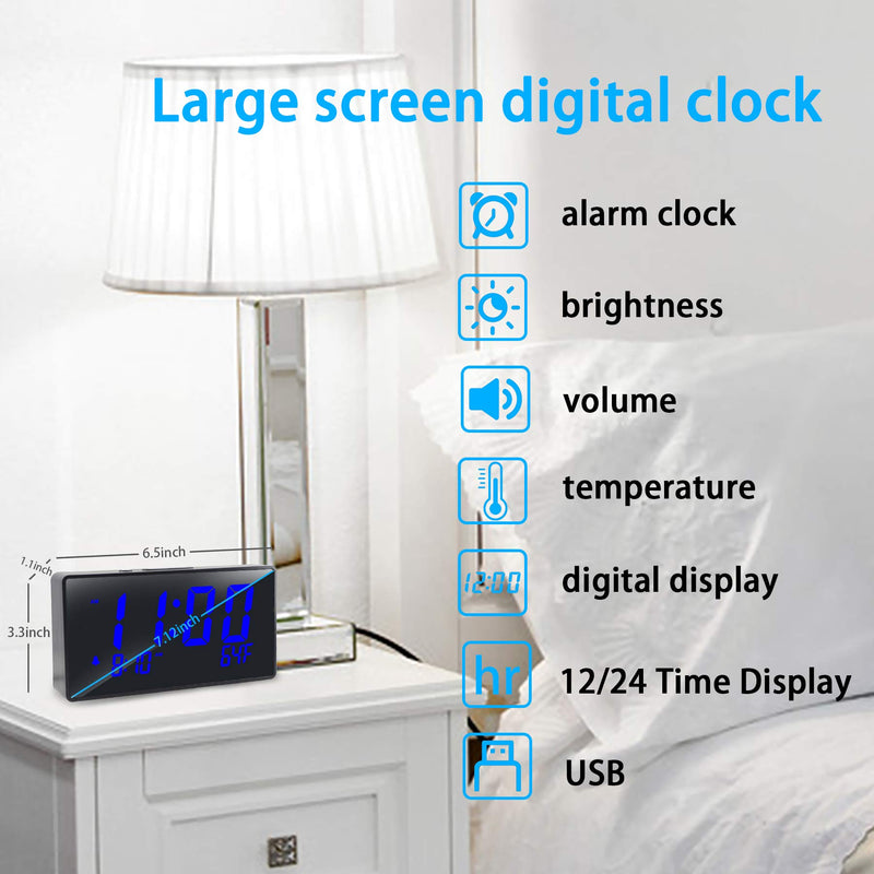  [AUSTRALIA] - BOCTOP Desk Digital Alarm Clock, Large Numbers Blue 6" LED Display, with USB Port for Charging, 0-100% Brightness Dimmer, Temperature, Snooze , Adjustable Alarm Volume，Small Bedside Clocks. A-blue Digit