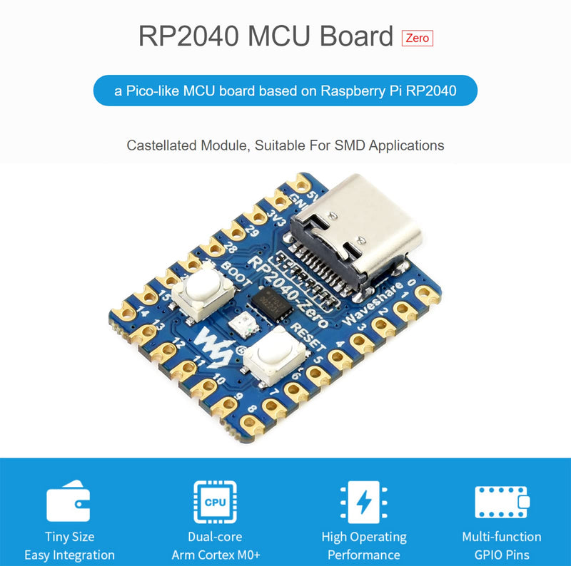  [AUSTRALIA] - RP2040-Zero Pico-Like MCU Development Board Based on Raspberry Pi RP2040 Microcontroller Chip, Dual-core Arm Processor, Multi-Function GPIO Pins, USB-C Connector, Tiny Size Easy Integration
