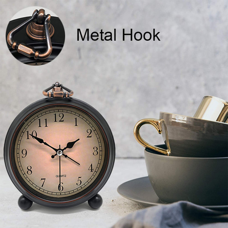 [AUSTRALIA] - Vintage Alarm Clock, Retro Analog Alarm Clock, 4 inch Super Silent Non Ticking Small Clock with Night Light, Battery Operated, Simply Design, for Living Room, Bedroom, Bedside, Desk, Gift Clock