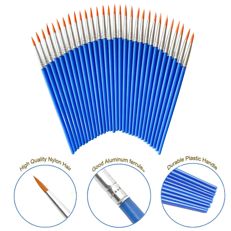  [AUSTRALIA] - 60 Pcs Paint Brushes Set for Kids Classroom Students Beginners，Small Brush Bulk for Detail Painting ,Round Flat Paintbrushes for Acrylic Painting，Oil Watercolor Acrylic Paint Brush 14cm-Round Blue