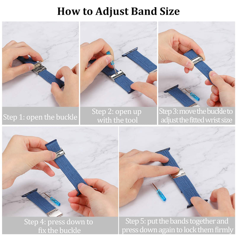  [AUSTRALIA] - Bandiction Compatible with Apple Watch Bands 44mm 40mm 38mm 42mm, iWatch Bands for Women Men, Adjustable Braided Solo Loop with Buckle Elastic Sport Bands for iWatch SE Series 6/5/4/3/2/1 Atlantic Blue 38mm/40mm