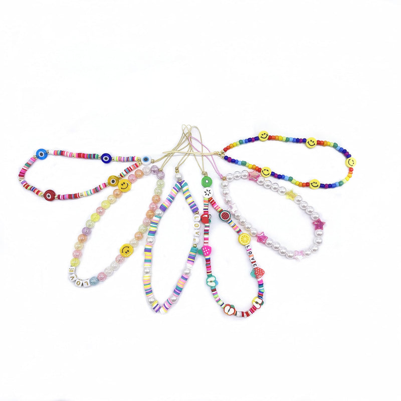  [AUSTRALIA] - 6 PCS Beaded Phone Lanyard Wrist Strap, Colorful Bead Phone Charm, Smiley Face Fruit Star Pearl Beaded Decoration Accessories for Keychain Phone Chain Strap