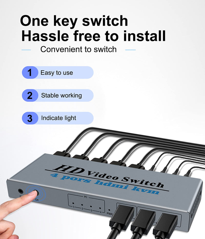  [AUSTRALIA] - 4 Ports HDMI KVM Switch Box 4K@30Hz Support Share 4 Computers with A Set of Keyboard Mouse Monitor Compliant with HDMI1.4, HDCP1.2