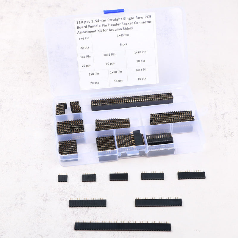  [AUSTRALIA] - 110 pcs 2.54mm Straight Single Row PCB Board Female Pin Header Socket Connector Assortment Kit for Arduino Shield