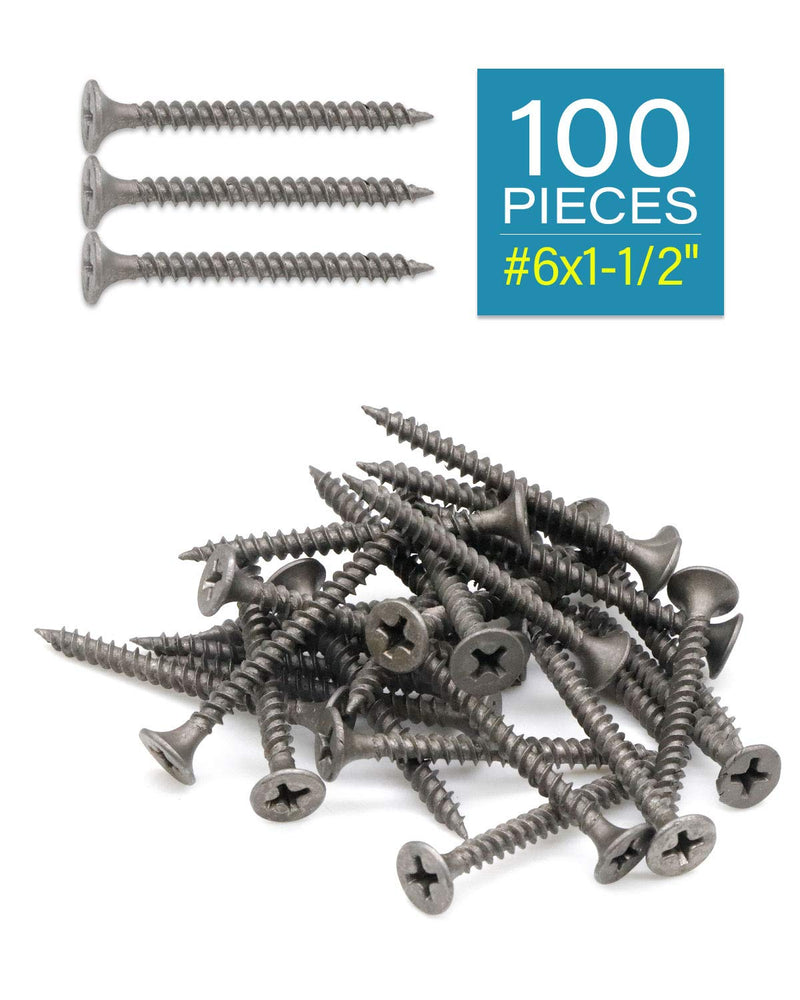  [AUSTRALIA] - Drywall Screws, 100PCS #6 x 1-1/2 Inch Flat Head Phillips Wood Screws, Sheetrock Screws with Fine Thread Gray Phosphate, Self Tapping Screws for Metal, Drywall, Wooden, Outdoor and Indoor by IMSCREWS 100PCS #6 x 1-1/2"