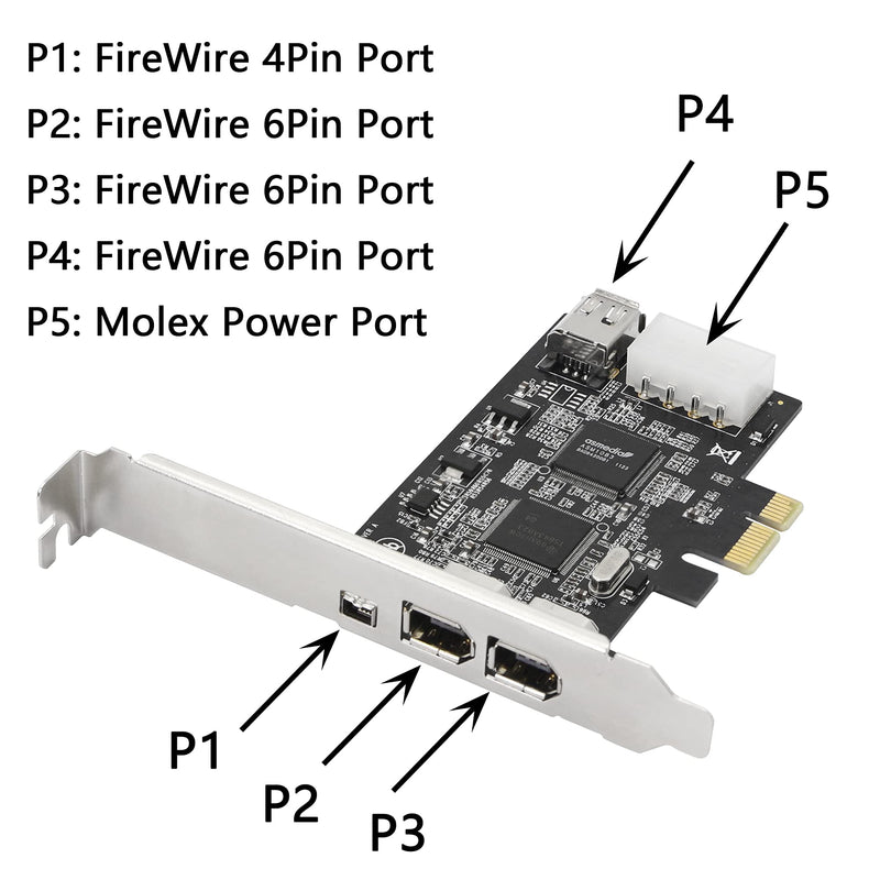  [AUSTRALIA] - CERRXIAN PCIe Firewire Card, PCI-E X1 to IEEE 1394 3X 6Pin & 1x 4Pin with Low Profile Bracket for Video,Photo