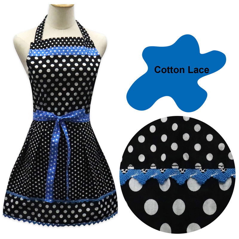  [AUSTRALIA] - Cotton Polka Dot Apron for Women with Ruffle (Blue) Blue