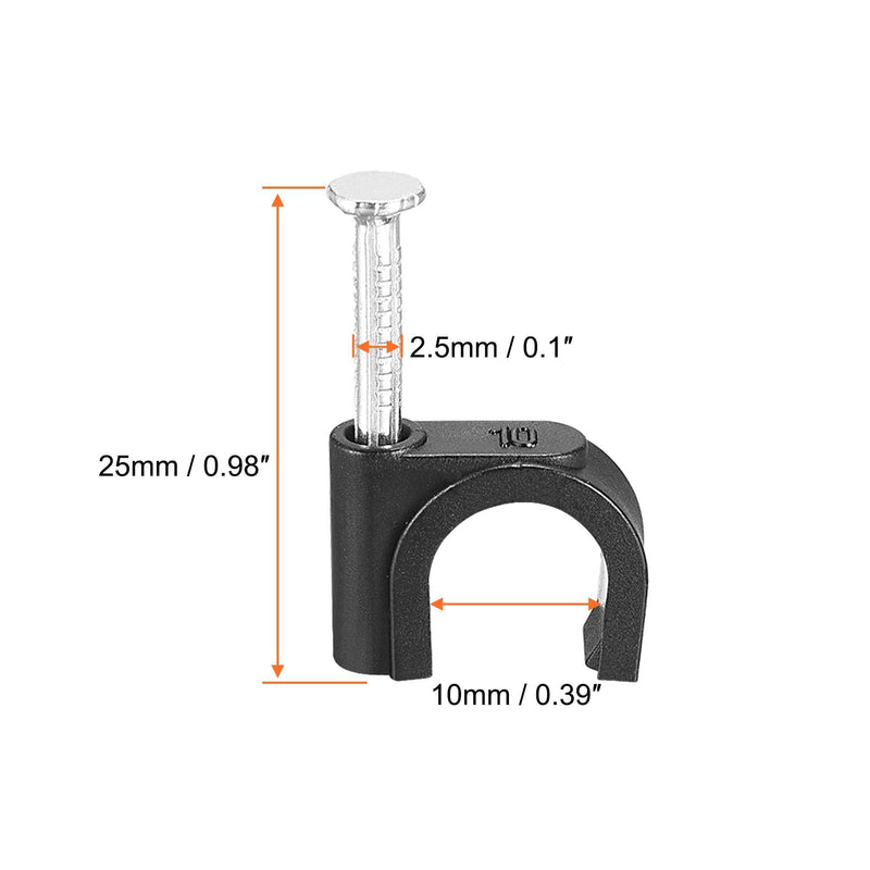  [AUSTRALIA] - uxcell Strengthened Circle Cable Clips with Single Steel Nail 10mm Black 200pcs