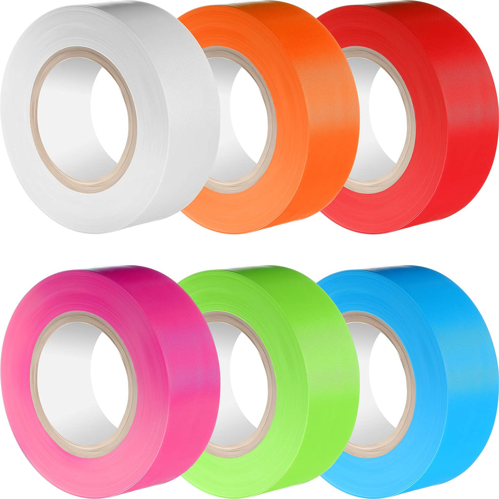  [AUSTRALIA] - 6 Pieces Flagging Tape Plastic Ribbon Multipurpose Neon Marking Tape 1 Inch Wide Non-Adhesive Tape for Boundaries and Hazardous Areas, Home and Workplace Use (Multicolor,1 Inch) Multicolor