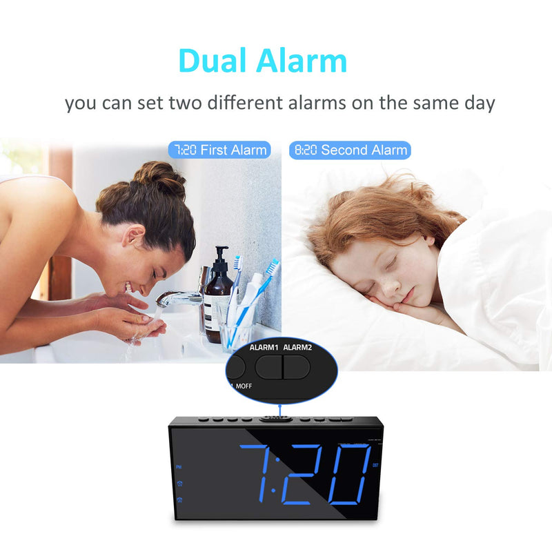 Extra Loud Alarm Clock with Bed Shaker 7.5" Large LED Display with 5 Brightness Dimmer Vibrating Dual Alarm Clock for Heavy Sleepers, Hard of Hearing and Deaf with USB Charger, Snooze, Battery Backup Blue Number Bed Shaker Clock - LeoForward Australia