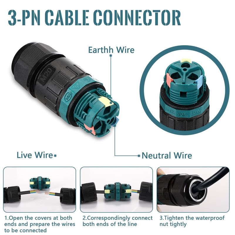  [AUSTRALIA] - Cable connector waterproof IP68 3-pin underground cable connection sleeve junction box, cable sleeve connection sleeve connection box, outdoor distribution box black for garden, outdoor, floor, roof