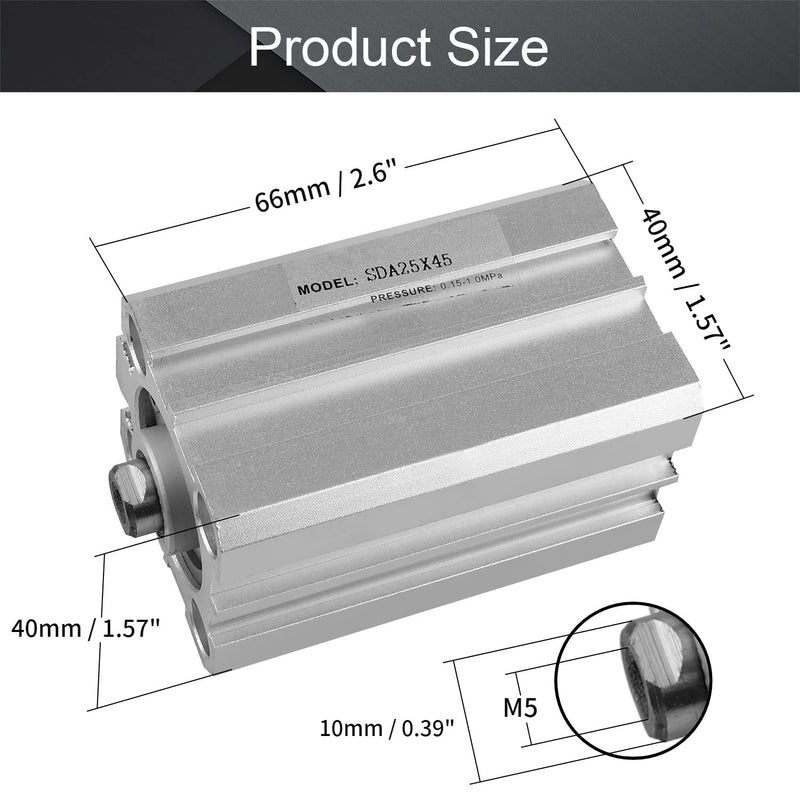  [AUSTRALIA] - Othmro SDA25 x 45 Sealing Thin Air Cylinder Pneumatic Air Cylinders, 25mm/0.98inch Bore 45mm/1.77inch Stroke for M5 Aluminium Alloy Pneumatic Components for Pneumatic and Hydraulic Systems 1pcs SDA25x45