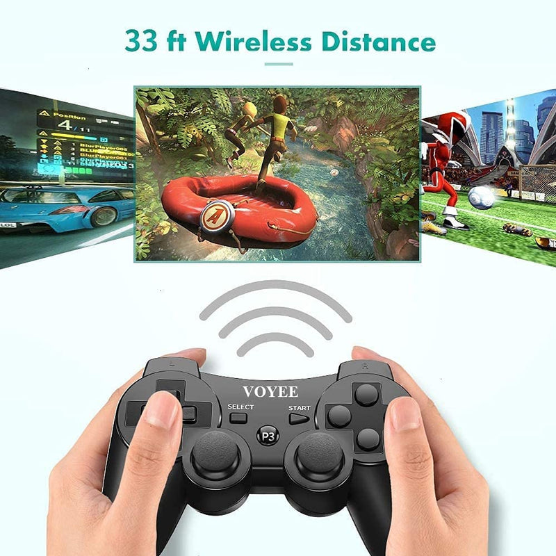  [AUSTRALIA] - VOYEE Controller Compatible with PS-3 Controller, Wireless Move/Motion Gamepad with Upgraded Joystick, Double Shock Compatible with Play-Station 3 (Black)