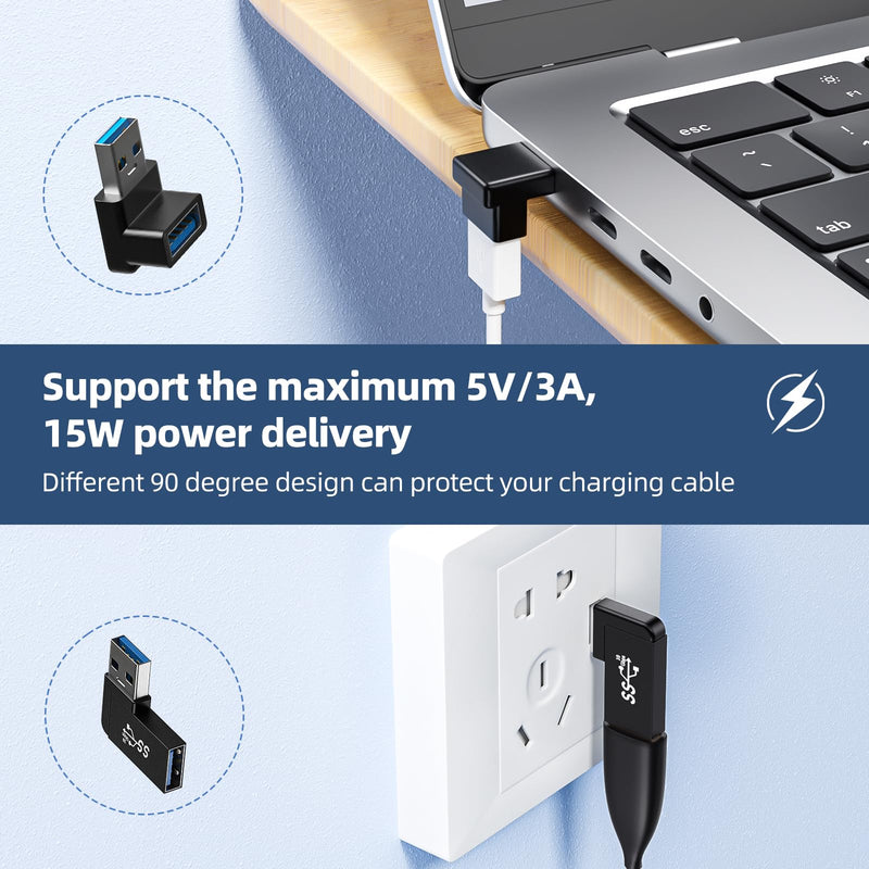  [AUSTRALIA] - DuHeSin 6 Pack 180 Degree & 90 Degree USB 3.1 Adapter, Left and Right Angle USB A Male to Female Extender Connector for PC, Laptop, USB A Car Charger, Surface Pro 7+, Raspberry Pi and More