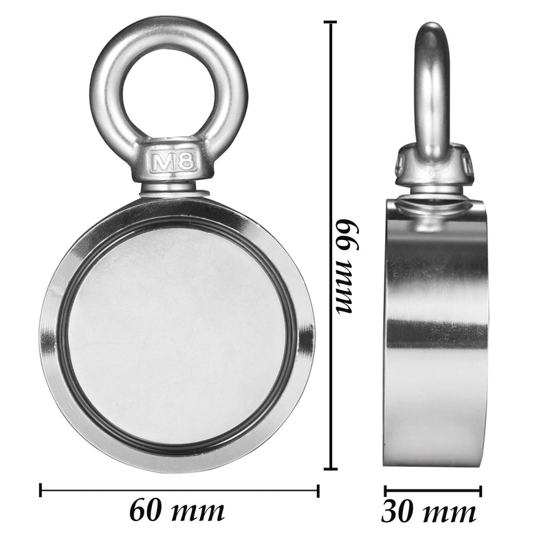 Wukong Double Sided Fishing Magnet, Combined 660 LBS Pulling Force Super Strong Neodymium Round Magnet for Magnetic Fishing, Underwater Treasure Hunting Tool for Magnet Fishing - 2.36" Diameter LNM60-3 - LeoForward Australia