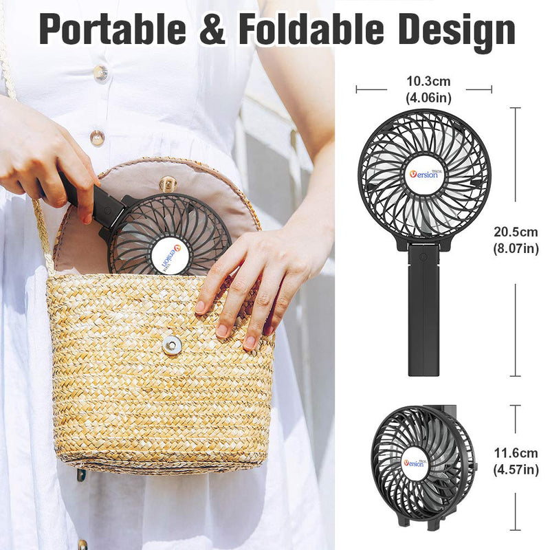  [AUSTRALIA] - VersionTECH. Mini Handheld Fan, USB Desk Fan, Small Personal Portable Table Fan with USB Rechargeable Battery Operated Cooling Folding Electric Fan for Travel Office Room Household Black