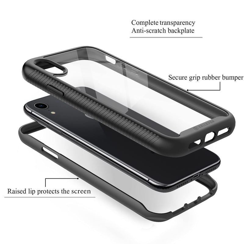 CellEver Compatible with iPhone XR Case, Clear Full Body Heavy Duty Protective Case Anti-Slip Full Body Transparent Cover Designed for iPhone XR 6.1 inch (2X Glass Screen Protector Included) - Black - LeoForward Australia