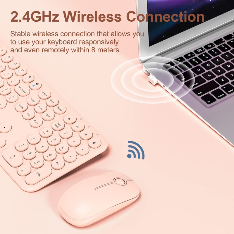  [AUSTRALIA] - Mobifice Cute Keyboard and Mouse Wireless for PC Computer/Laptop/Windows/Mac/Tablets/Apple iPad, Ultra-Thin 2.4GHz USB Cordless Full-Sized Silent Retro Computer Keyboard Mouse Combo (Pink) Rose Gold