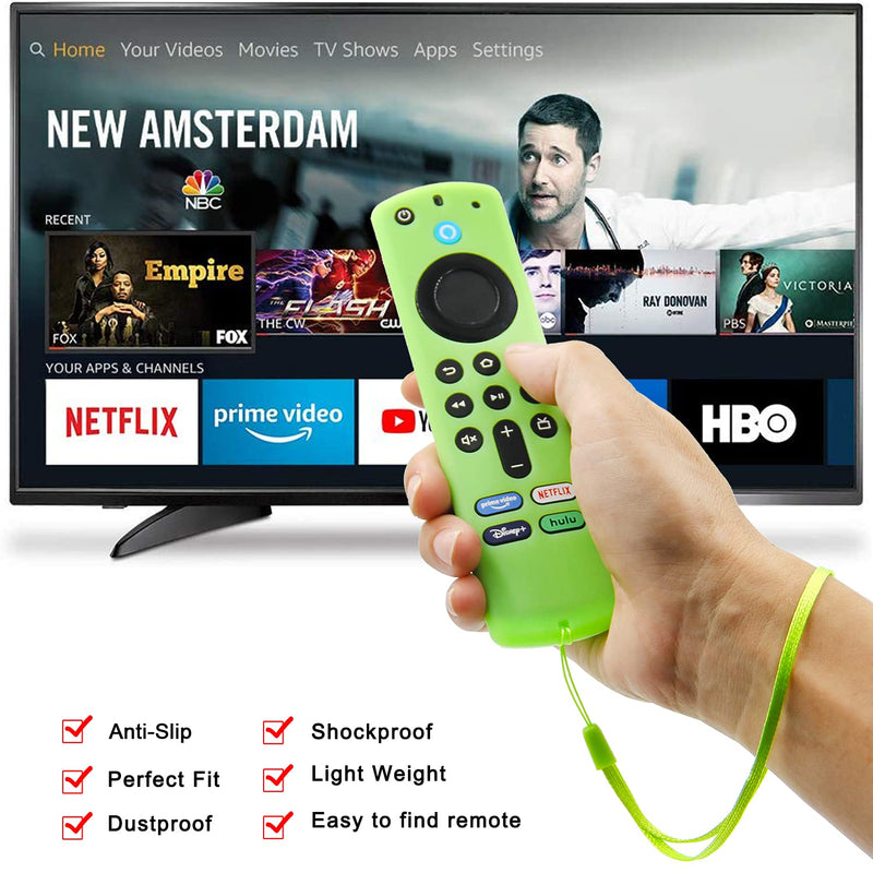  [AUSTRALIA] - [2 Pack] Pinowu Firetv Remote Cover Compatible with Firestick TV Stick (3rd Gen) Voice Remote, Anti Slip Silicone Protective Case Cover with Lanyard (Green Glow & Turquoise Not Glow) Green and Turquoise