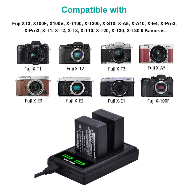  [AUSTRALIA] - NP-W126 NP-W126S Battery 2Pack, Hisewen Dual Charger for Fujifilm Fuji XT3, X100F, X100V, X-T100, X-T200, X-S10, X-A5, X-A10, X-E4, X-Pro2, X-Pro3, X-T1, X-T2, X-T3, X-T10/T20, X-T30, X-T30 II Camera.