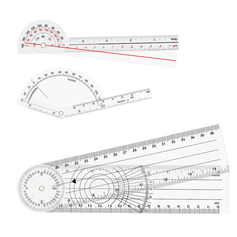  [AUSTRALIA] - OIIKI 4PCS Goniometer Set, Including Finger Goniometer, 6" Goniometer, 180 Degree 6" Goniometer, 8inch Spinal Goniometer 4PC