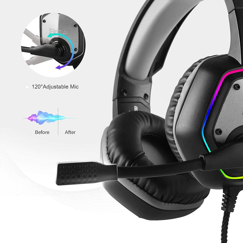  [AUSTRALIA] - EKSA E1000 USB Gaming Headset for PC, Computer Headphones with Microphone/Mic Noise Cancelling, 7.1 Surround Sound, RGB Light - Wired Headphones for PS4, PS5 Console, Laptop, Call Center Gray