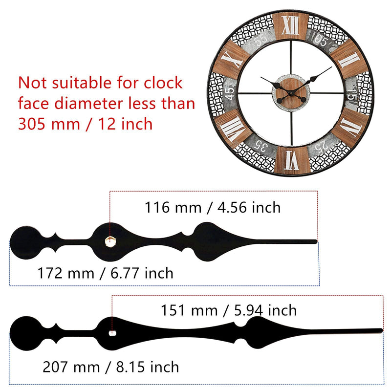  [AUSTRALIA] - Youngtown 12888 High Torque Quartz Clock Movement Replacement Parts with 207 mm/ 8.15 Inch Long Spade Hands … Total minute hand length 8.15 inch