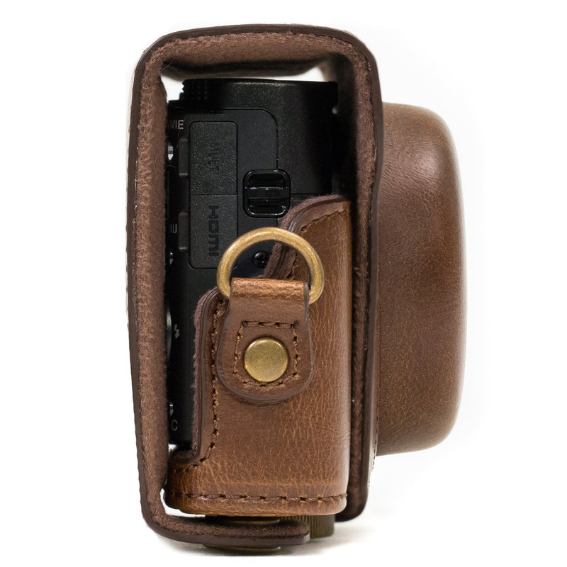  [AUSTRALIA] - MegaGear Ever Ready Leather Camera Case Compatible with Sony Cyber-Shot DSC-HX95, DSC-HX99, DSC-HX80, DSC-HX90V Dark Brown