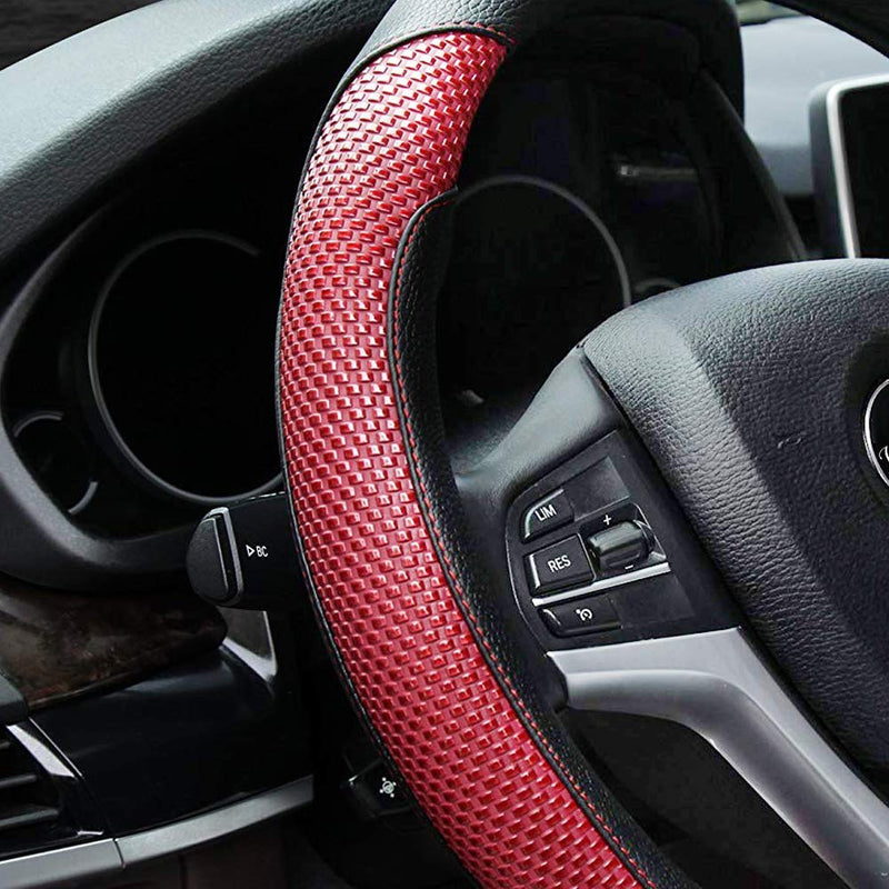 Valleycomfy Steering Wheel Cover with Microfiber Leather for Car Truck SUV 15 inch (Red) D Red Medium(Standard) Size[14.5"-15"] - LeoForward Australia