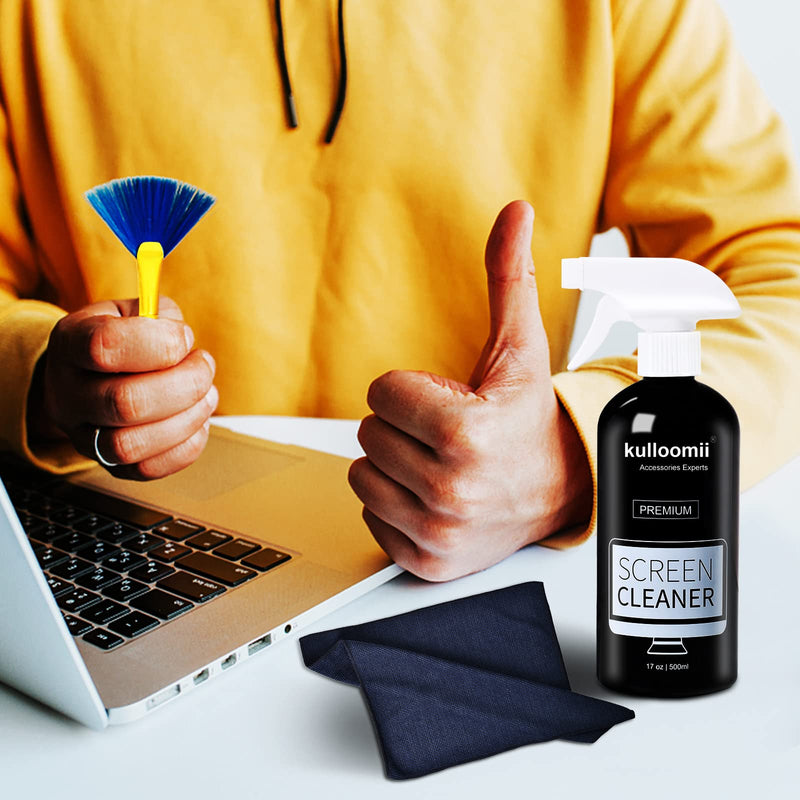  [AUSTRALIA] - Screen Cleaner Spray, 17oz Screen Cleaning Kit for iPhone, Ipad, TV, Monitor, Laptop, Computer, MacBook, Kulloomii 500ml Large Bottle Electronic Cleaner with Microfiber Cloth and Brush