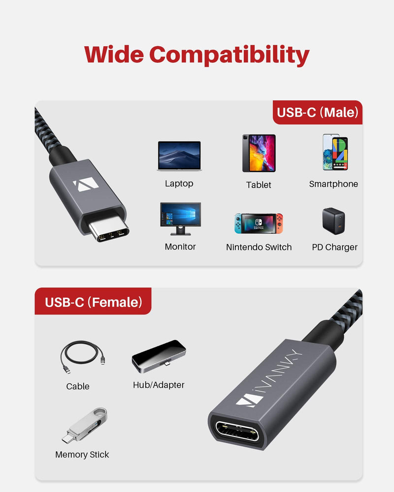  [AUSTRALIA] - USB C Extension Cable 6.6ft [100W, 20Gbps], iVANKY USB-C 3.1 Gen 2 Male to Female 4K Video Cable, Compatible with MacBook Pro/Air, Samsung, Nintendo Switch and More 6.6FT/2M