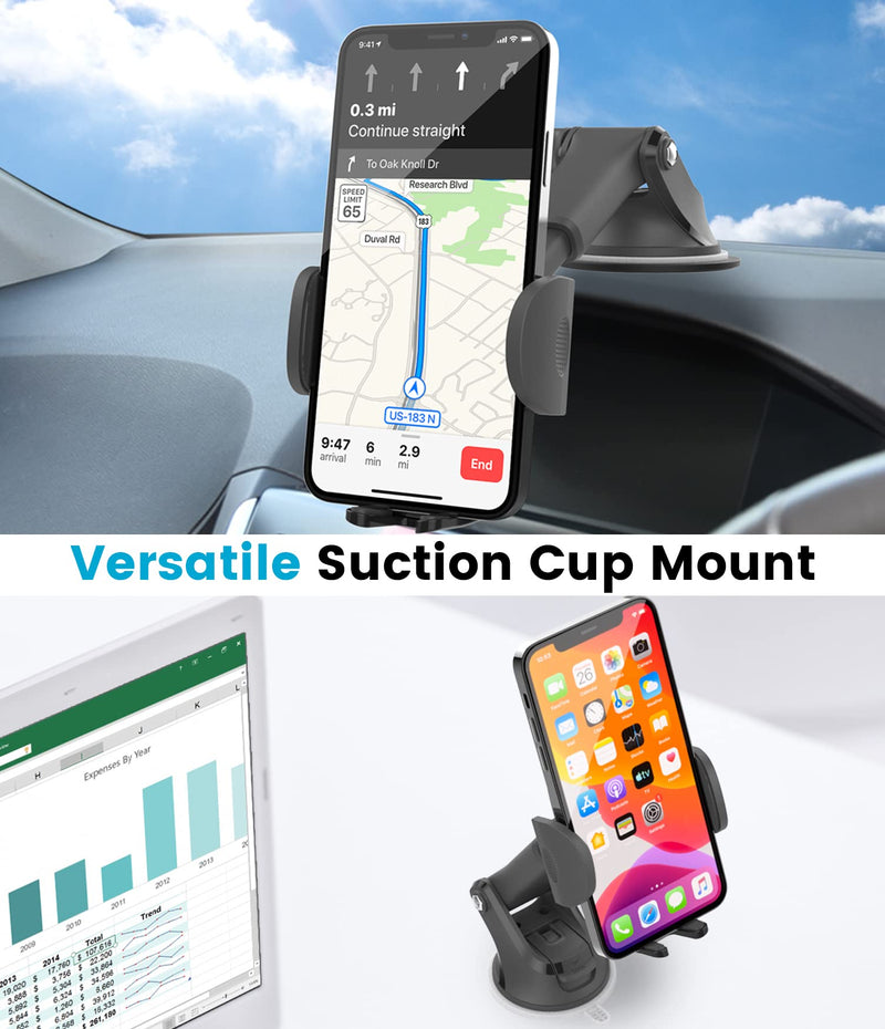  [AUSTRALIA] - APPS2Car Phone Mount for Car Windshield Dashboard [Quick Retractable Arm] Long Arm Suction Cup Cell Phone Holder Low Profile Compatible with All Smartphones iPhone - Easy Clamp Hands-Free Universal