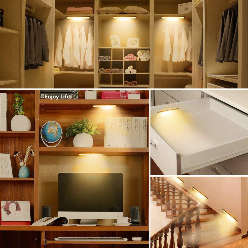 Motion Sensor Cabinet Light,Under Counter Closet Lighting, 10 LED Wireless USB Rechargeable Kitchen Lights,Battery Operated Lights,Stick On Lights for Wardrobe,Closets,Cupboard,Warm White-2Pack Silver-warm White Light - LeoForward Australia