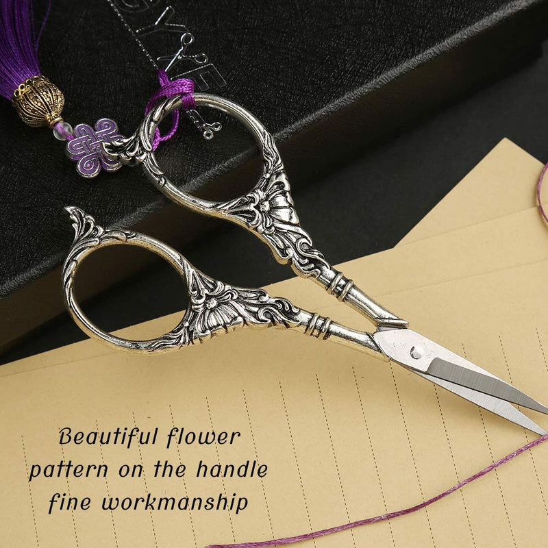  [AUSTRALIA] - Embroidery Scissors, Sewing Scissor Sharp Tip Stainless Steel, Vintage European Design Scissors with Tassel,Thimble, DIY Tools Dressmaker Shears for Fabric, Embroidery, Needlework(Silver)