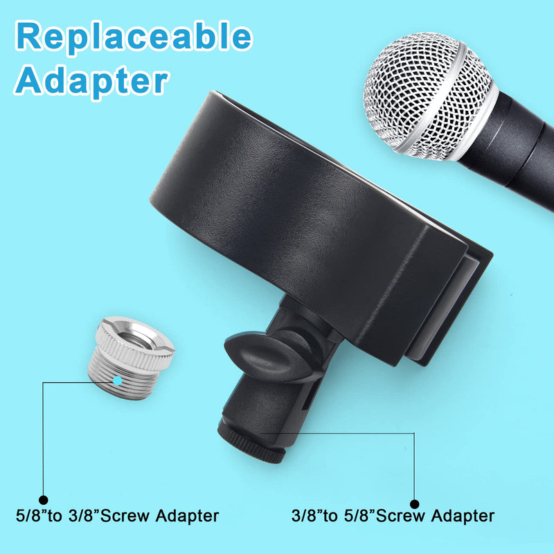  [AUSTRALIA] - Adjustable Microphone Holder Clip, 1 Pcs Plastic Spring Mic Clip, Microphone Stand Outer Diameter Between 32mm to 60mm with 1pcs 5/8" to 3/8" Screw Adapter, Black (Black-1PCS)