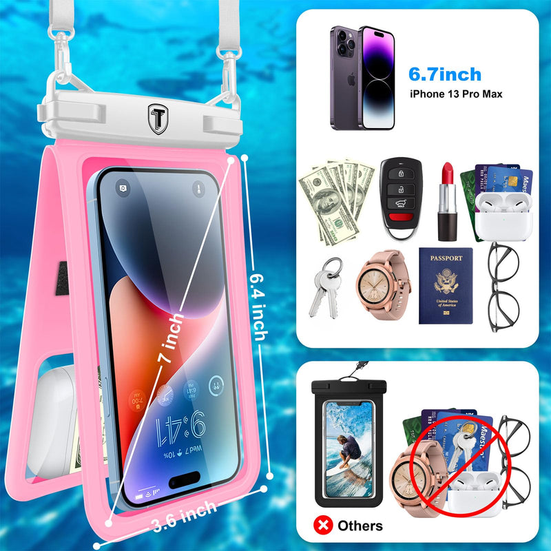  [AUSTRALIA] - Tekcoo Double Space Detachable Waterproof Phone Case [2-Pack] IPX8 Pouch Lanyard Dry Bag for iPhone 14/13/12/11 Pro Max/Pro/Xr/Xs/SE/8 Plus, Galaxy S23/S22/S21/S20/Note 20/10/S10/A14/A13 5G up to 7" 2-Pack-BlackPink