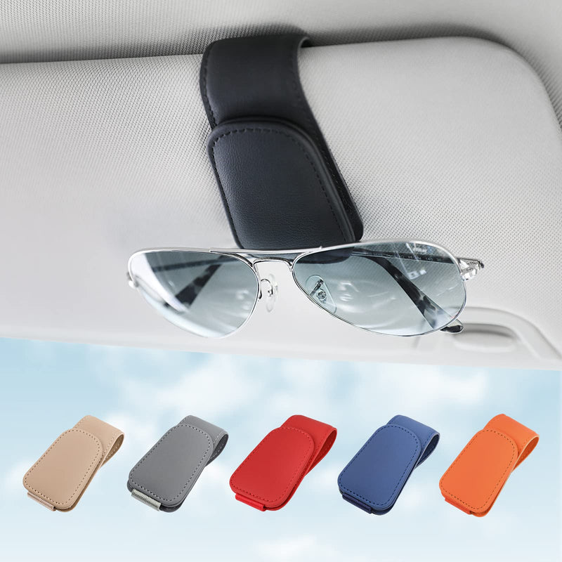  [AUSTRALIA] - Sunglass Holder for Car Visor Sunglasses Clip Magnetic Leather Glasses Eyeglass Holder Truck Car Interior Accessories Universal for Woman Man -Black Black