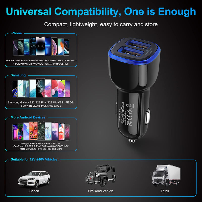  [AUSTRALIA] - Car Charger iPhone, 5Pack 2.4A 12V USB Adapter Car Cigarette Lighter USB Charger Car Plug for iPhone 14 13 12 11 Pro SE XR XS X 8 7 6 6S, Samsung Galaxy S22 S21 S20 S10 S9 S8 S7,Moto,Android,Kindle