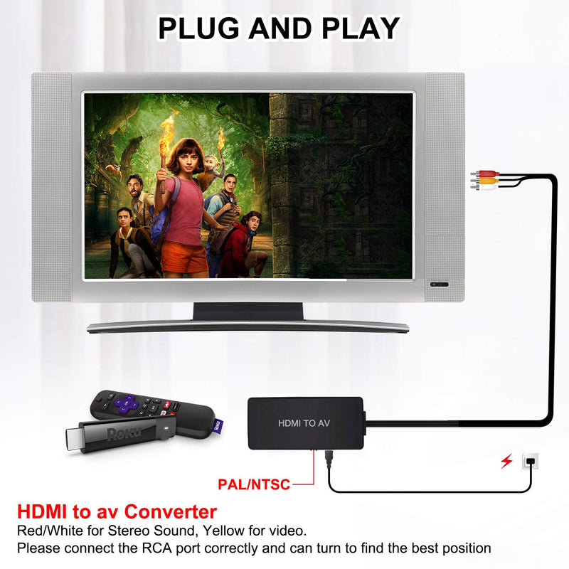  [AUSTRALIA] - HDMI to RCA Converter, HDMI to Composite Video Audio Converter Adapter, HDMI to AV, Supports PAL/NTSC for PS4, Xbox, Switch, TV Stick, Blu-Ray, DVD Player, HDMI to RCA Converter
